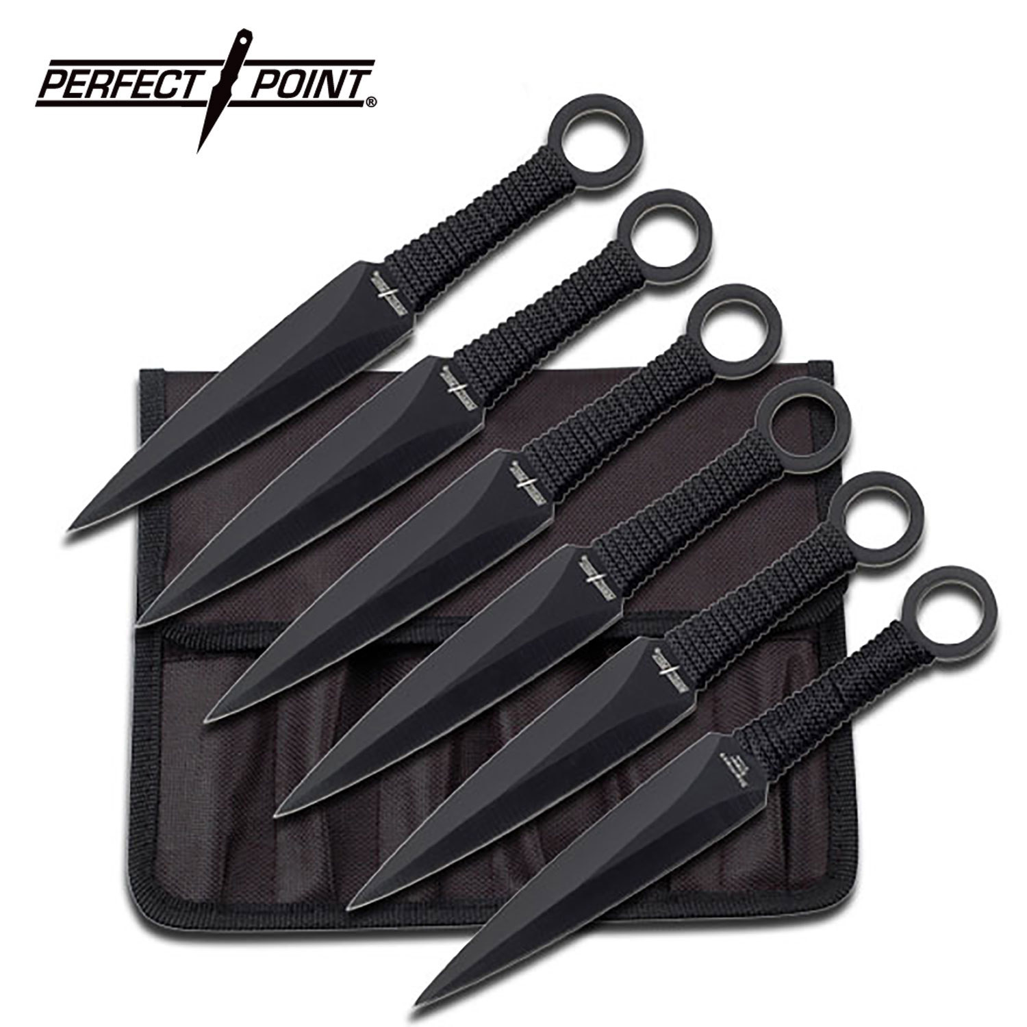 Black Cord Throwing Knives 6pc Perfect Point