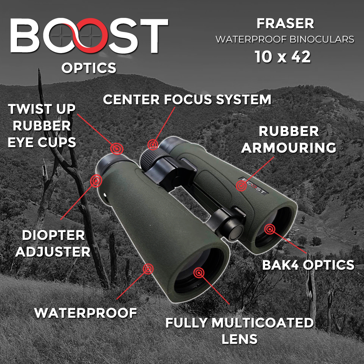 Boost Optics Fraser Binoculars 10x42 Powa Beam